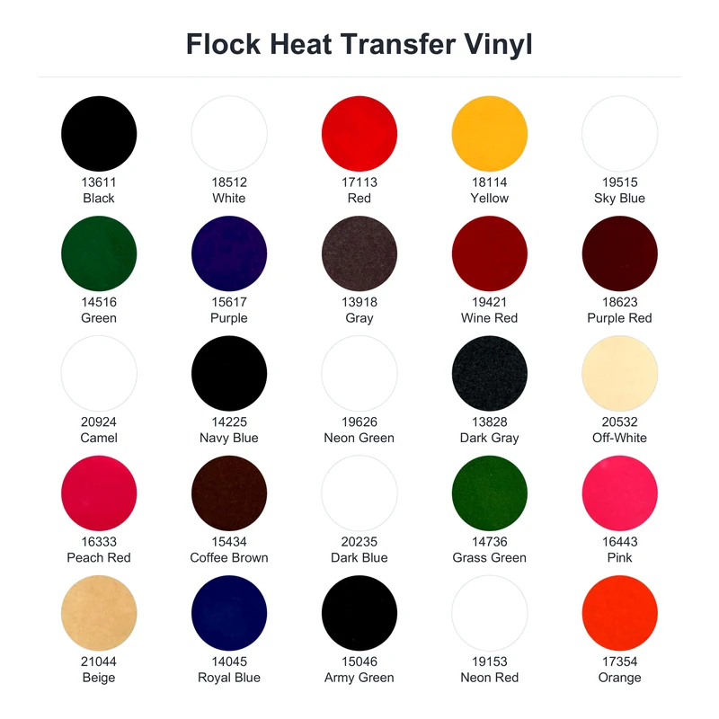Flock Heat Transfer Vinyl — Color card